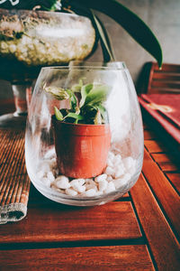 Close-up of cocktail in glass on table