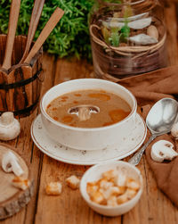 High angle view of food on table