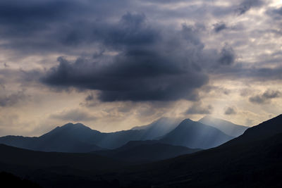 Scenic view of silhouette mountains against sky at sunset