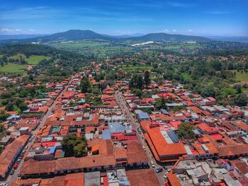 High angle view of townscape against sky