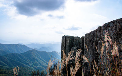 Panoramic view of mountains against sky