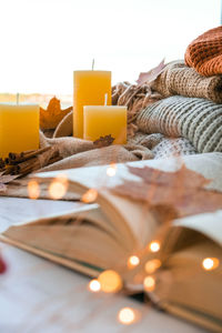 Book on first plan thanksgiving and hello fall, celebrating autumn holidays at cozy home