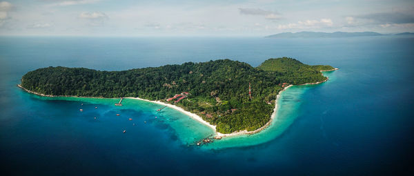 High angle view of bay against sky