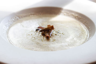 High angle view of drink in plate on table