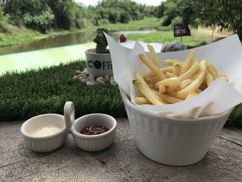 Close-up of food on table