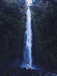 View of waterfall against trees