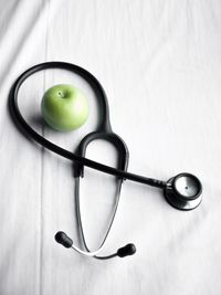 High angle view of apple on table