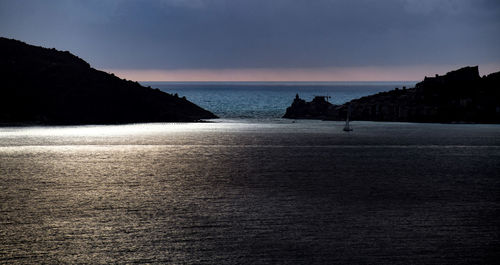 Scenic view of sea against sky during sunset