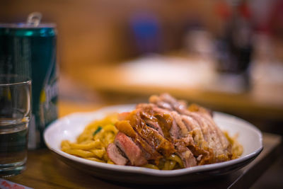 Close-up of meal served on table in restaurant