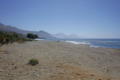 Scenic view of beach against clear sky