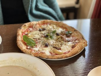 Close-up of pizza on table