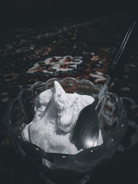 High angle view of ice cream in container