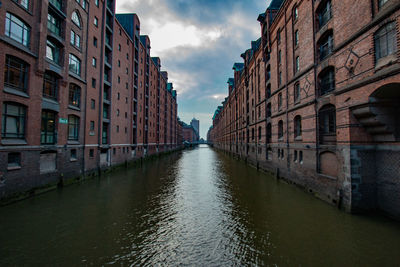 Canal amidst buildings in city against sky