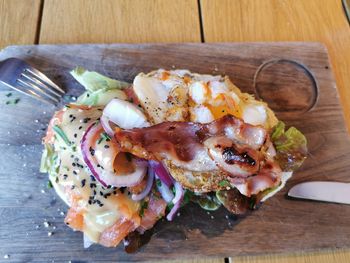 High angle view of food in plate on table