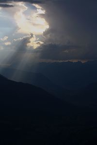 Scenic view of silhouette mountain against sky at sunset