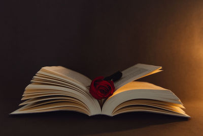 Close-up of heart shape on book