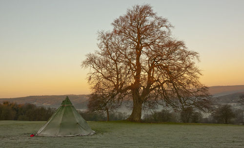 Frosty tent on a field in south wales