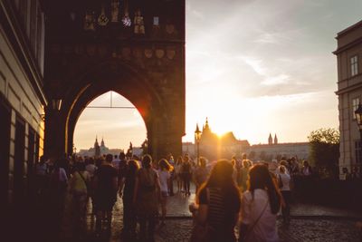 Group of people in front of historical building