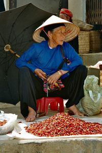 Woman sitting in temple