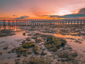 Scenic view of beach against sky during sunset