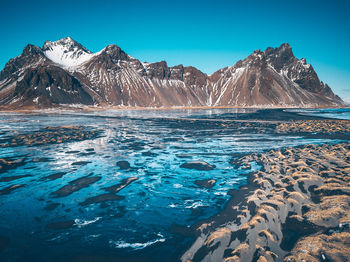 Scenic view of mountains and lake