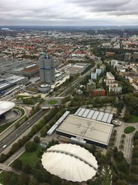 High angle view of street amidst buildings in city
