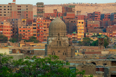 High angle view of buildings in city