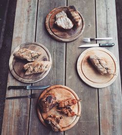 High angle view of breakfast on table