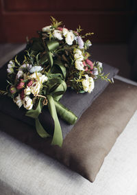 High angle view of flower bouquet on table