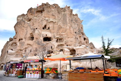 Low angle view of rock formations