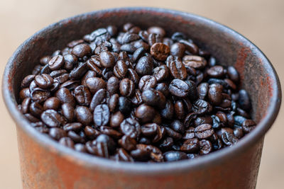 High angle view of coffee beans