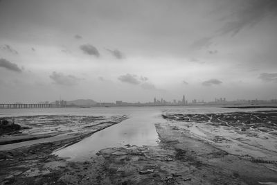 Scenic view of sea against cloudy sky