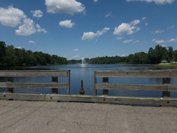 Scenic view of lake against cloudy sky