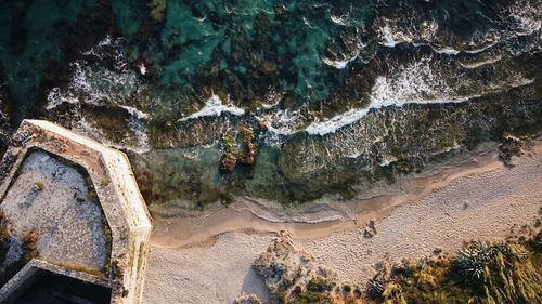 High angle view of rocks in sea