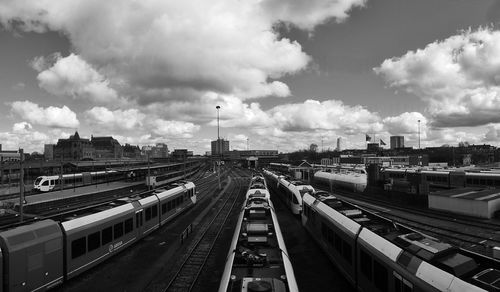 Trains against sky