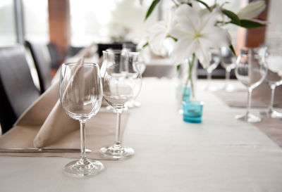 Close-up of glasses on table