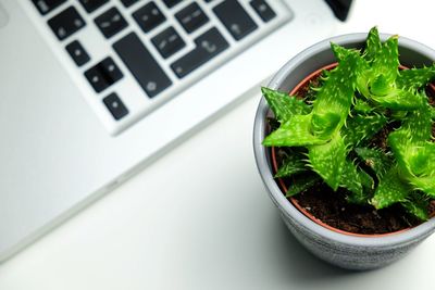 High angle view of laptop on table