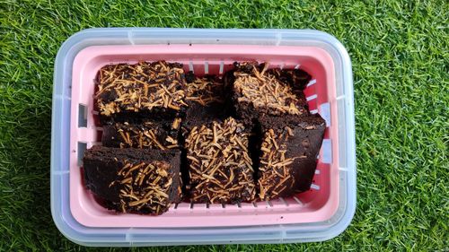 High angle view of food on table