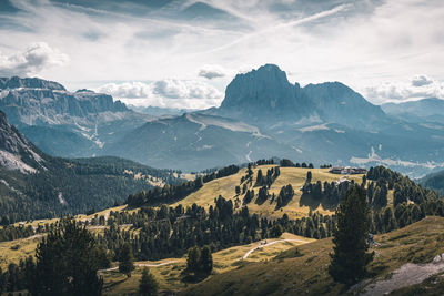 Scenic view of landscape and mountains against sky