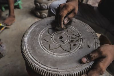 High angle view of man working