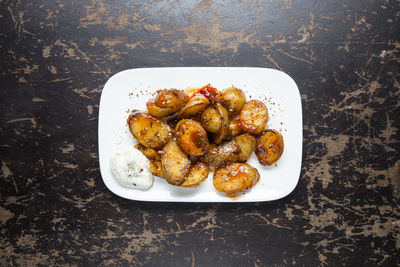 High angle view of food on table