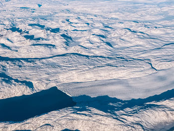 Aerial view of snow covered landscape