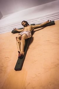 Low angle view of crucifix on wall in church