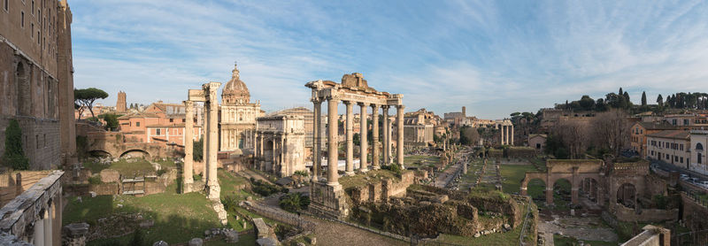 Panoramic view of old building in city against sky