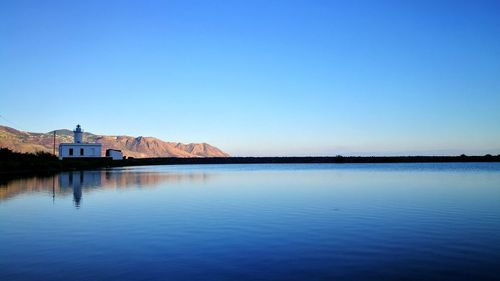 Scenic view of river against blue sky