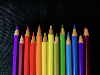 Directly above shot of colored pencils on table