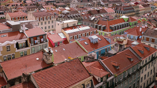 High angle view of houses in city