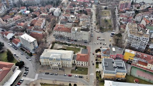 High angle view of buildings in city