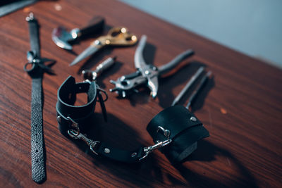 High angle view of keys on table