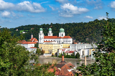 View over passau, bavaria, germany with blue cloudy sky